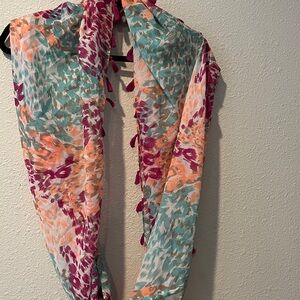 Boho Floral Multicolor Animal Print Infinity Scarf with  contrasting Tassels 
OS